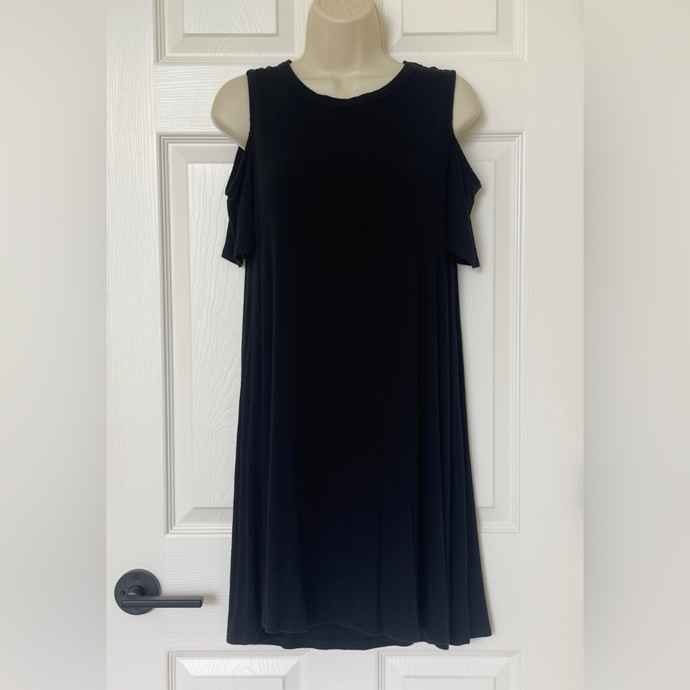Allison Joy Black Cold Shoulder Mini Dress